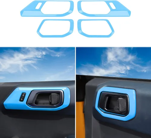 Vista 12 de RAZPOY Accesorios para Ford Bronco 2021 2022 Cubierta de manija de puerta interior Marco Adhesivo protector Decoración interior (negro)