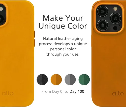 Vista 6 de alto Funda de cuero compatible con iPhone 15 Plus y 14 Plus, serie original, funda protectora de cuero italiano (6.7 pulgadas, marrón)