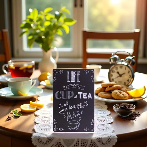 Vista 3 de ARTCLUB Placa de metal con texto en inglés "Enjoy Your Life" ("Life is Like a CUP of Tea") con texto en inglés "Enjoy Your Life", placa antigua