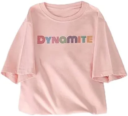 Vista 3 de Dynamite - Camisetas de manga estampada con letras Kpop Merchandise Rosado Blanco S M L XL XXL XXXL Blanco rosa