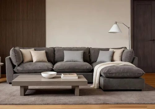 Vista 48 de Iroomy Oversized Modular Sectional Sofa, Chenille Cloud Couch, Deep Comfy Seat, 4-Seater Sofas, Couches, Living Room, Beige