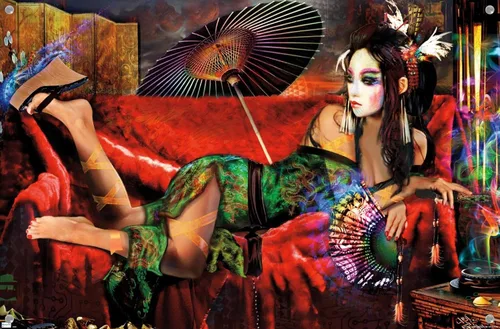 Vista 4 de Trends International Jumbie - Geisha Wall Poster, 14.72" x 22.37", Premium Poster & Push Pin Bundle