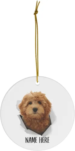 Vista 2 de Goldendoodle - Adornos para árbol de Navidad con nombre, color rojo y dorado