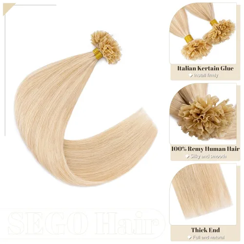 Vista 239 de SEGO Extensiones de cabello humano con micro cuentas, extensiones de cabello humano con micro bucle, lacio, natural, fusión fría, 1.76 oz/paquete