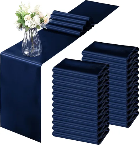 Vista 18 de Horbaunal - Juego de 12 caminos de mesa de satén azul claro de 12 x 108 pulgadas, caminos de mesa suaves para bodas, banquetes, fiestas de cumpleaños