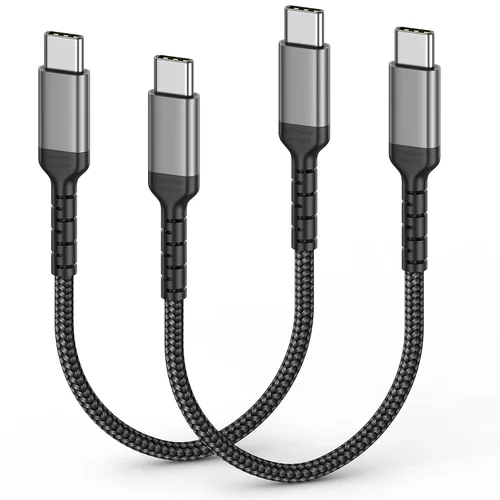 Vista 8 de Cable de carga USB C de 6 pulgadas, paquete de 2 cables cortos USB C a C trenzados de carga rápida, cable USBC compatible con iPhone 15, Samsung