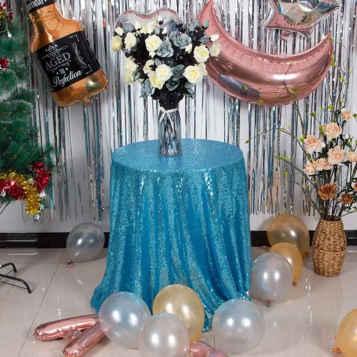 Vista 87 de JYFLZQ Mantel de lentejuelas azul bebé de 50 pulgadas, pequeño, redondo, brillante, para boda, fiesta de cumpleaños, baby shower