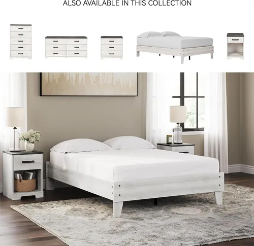 Vista 6 de Signature Design by Ashley - Base de cama con plataforma de granja casual Shawburn, tamaño matrimonial, cal desgastada