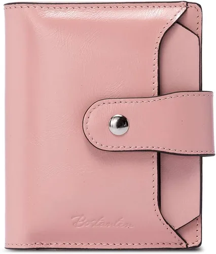 Vista 28 de BOSTANTEN Cartera de piel para mujer, con bloqueo RFID, pequeña, plegable, con bolsillo con cremallera, tarjetero, con ventana de identificación