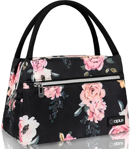 Vista 9 de opux Bolsa de almuerzo para mujer, lonchera aislada tipo tote para niñas, para el trabajo y la escuela de adultos, pequeña bolsa enfriadora