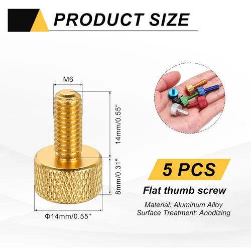 Vista 65 de MECCANIXITY 5 piezas M6x14mm Tornillos de pulgar estriado de cabeza plana, pernos de rosca completa de aleación de aluminio sólido para carcasas