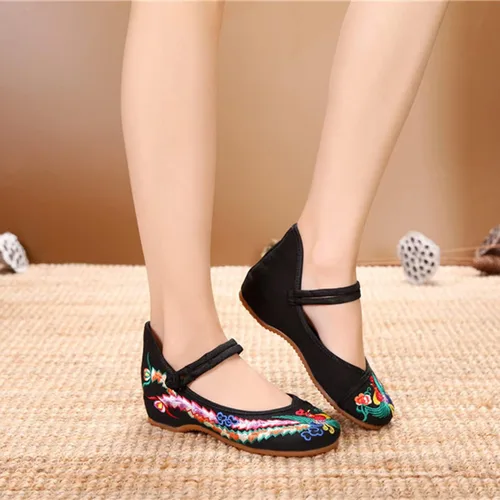 Vista 6 de Zapatos chinos para las mujeres bordados zapatos planos zapatos mujeres negro rojo asiático tradicional chica Mary Jane Ballet Yoga Zapatos suela
