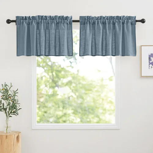 Vista 53 de RYB HOME - Cortinas de café de 24 pulgadas de largo, cortinas cortas de lino traslúcidas para ventana pequeña, cortina de media privacidad con Angora