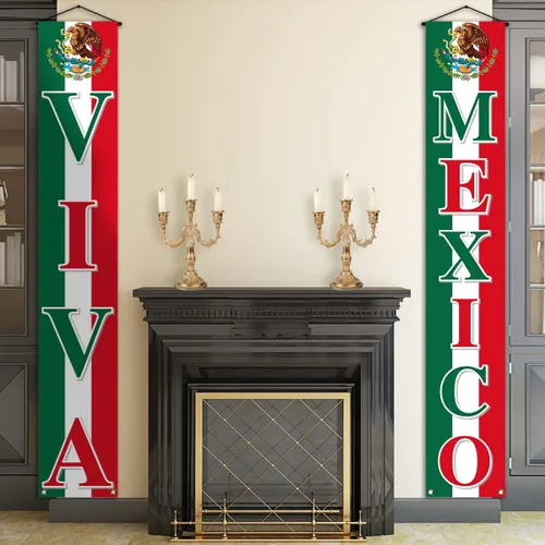 Vista 4 de Vohado Viva México - Cartel colgante para puerta delantera, decoración del Día de la Independencia mexicana, 16 de septiembre, suministros