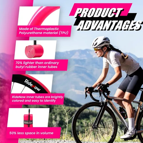 Vista 4 de RideNow TPU Road Bike Inner Tube, 2 Pack Gravel Bike Tube 700 x 32C-47C with 45mm/65mm/85mm Presta Valves, Ultra-Light Puncture Resistant Bicycle
