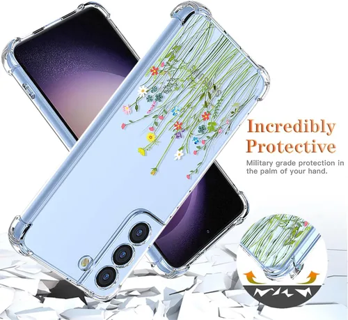 Vista 7 de Funda para Samsung Galaxy S23 SM-S911U con protector de pantalla, funda transparente con patrones de jardín de flores, funda protectora para Samsung