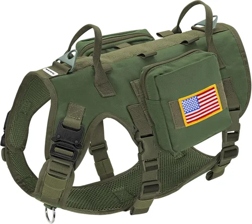 Vista 11 de Forestpaw Arnés para perro de tamaño mediano, arnés táctico para perro con asa, chaleco de servicio militar sin tirones con bolsillos ajustables