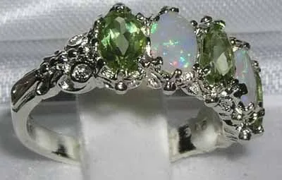 Vista 3 de Anillo de eternidad para mujer de plata de ley 925 con peridoto y ópalo auténticos