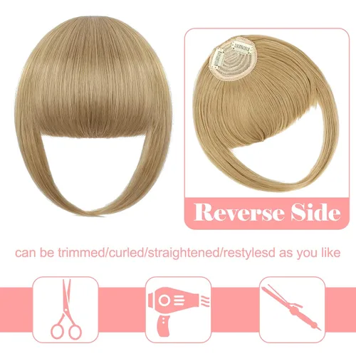 Vista 2 de Extensión de clip de pelo grueso con flecos, flequillo recto y ordenado para mujer, flequillo plano con sienes, rubio ceniza