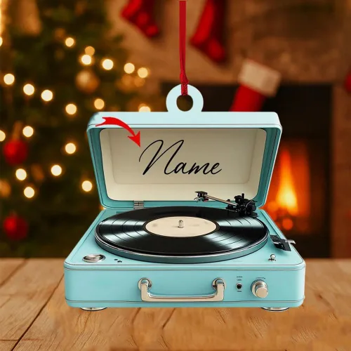Vista 10 de Adorno de Disco de Vinilo Retro Personalizado 2025, Adorno de Músico Personalizado para Amantes de la Música, Decoración de Árbol de Navidad