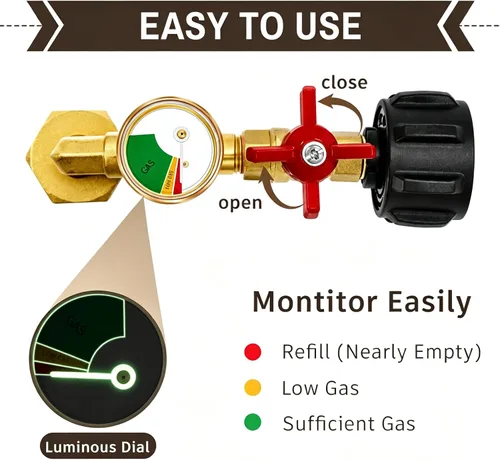 Vista 3 de Adaptador de Recarga de Propano para Tanques de 1 Libra, Adaptador de Propano de 20 libras a 1 libra Convertidor con Válvula Medidora, Adaptador