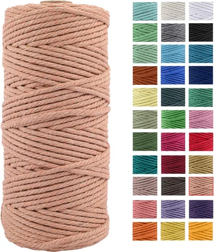 Vista 12 de Cordón de macramé de algodón natural grueso de 3mm x 109 yardas, cuerda de algodón trenzado de 4 hebras para macramé suave de color natural hecho a