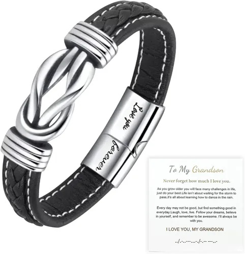 Vista 9 de Relleno de Regalo para Adolescentes Hijo/Nieto Regalo para Chicos Teens Pulsera de Cuero para Hombres, “Te Amo Para Siempre”Pulsera de Hombre