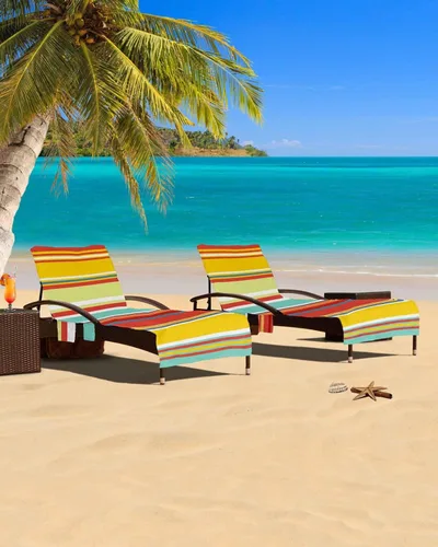 Vista 4 de Coloridas fundas verticales para silla de playa con bolsillos, funda de microfibra de secado rápido, fundas de silla de piscina naranja, toalla