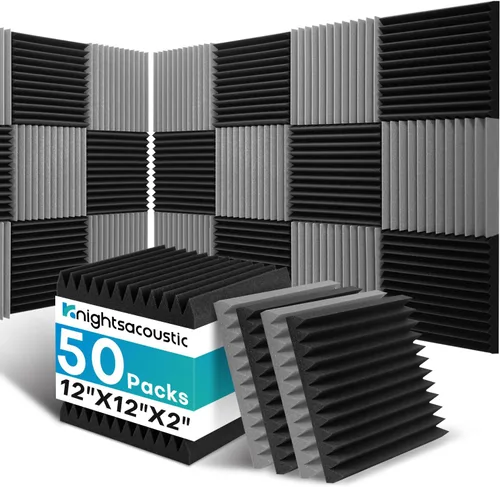 Vista 17 de Paquete de 8 paneles acústicos de pared, paneles de espuma a prueba de sonido con patrón de madera para paredes, paneles acústicos decorativos
