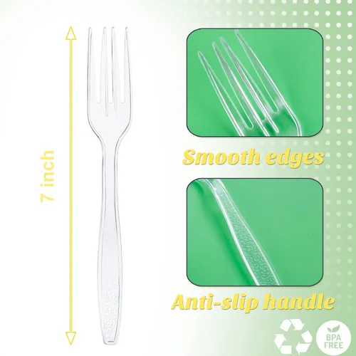 Vista 2 de Ciaell 500 tenedores de plástico transparente – Tenedores de plástico resistentes – Tenedor desechable pesado de 7 pulgadas – Tenedor transparente