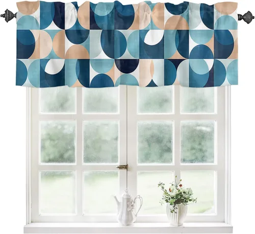 Vista 9 de Cortinas de cocina de Navidad, cenefa semitransparente ajustable con lazo, muñeco de nieve, copo de nieve, bolsillo para barra, tratamiento