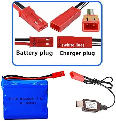 Vista 4 de 7.2V 700mAh Ni-Cd recargable AA batería con JST enchufe para HAK104 RC Stunt Master Car con cable de carga USB