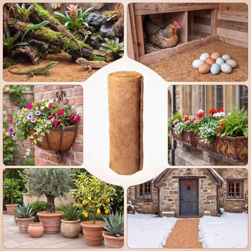 Vista 5 de Jetec Revestimientos de coco para macetas, 12 x 120 pulgadas, cesta de flores de coco natural, alfombra de reptiles, tapete de fibra, decoración