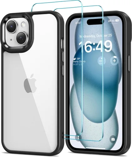 Vista 45 de HOOMIL Funda para iPhone 11 con 2 protectores de pantalla de vidrio templado, no amarillea, protección contra caídas, arañazos, transparente, parte