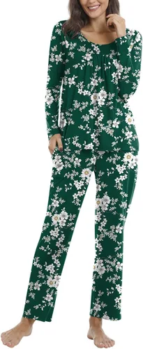Vista 2 de POPYOUNG Conjunto de pijama suave de 2 piezas para mujer, para otoño e invierno, con bolsillos