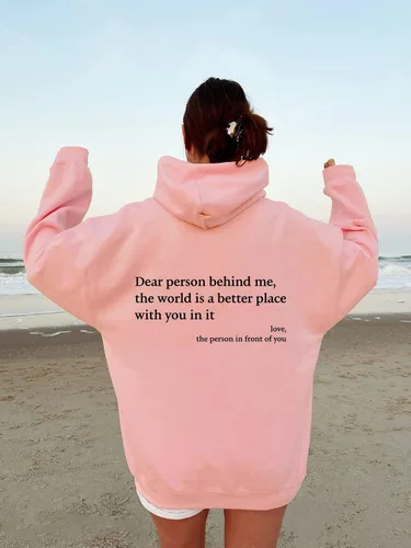 Vista 3 de EMILYLE Sudadera con capucha de gran tamaño para mujer, diseño de Dear Person Behind Me, sudadera con capucha personalizada, holgada, de moda