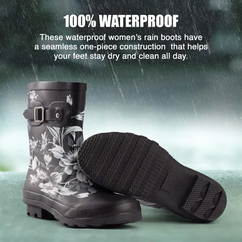 Vista 5 de NORTY Botas de goma para mujer Zapatos de lluvia impermeables por encima del tobillo para el trabajo y la recreación Calzado para todo