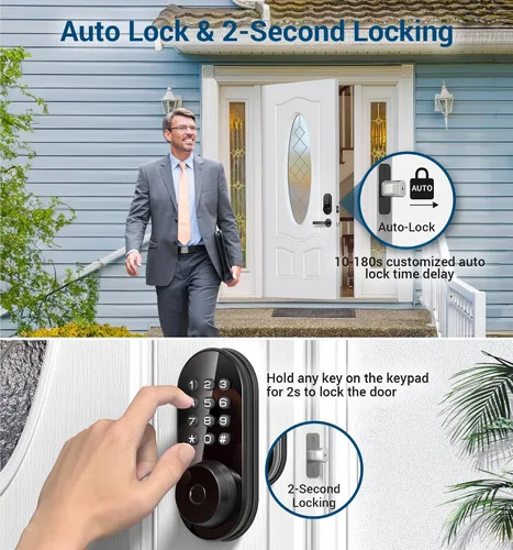 Vista 5 de TEEHO TE342 Cerradura inteligente de puerta de entrada sin llave con teclado, control remoto de aplicación Bluetooth, cerrojo electrónico para Negro