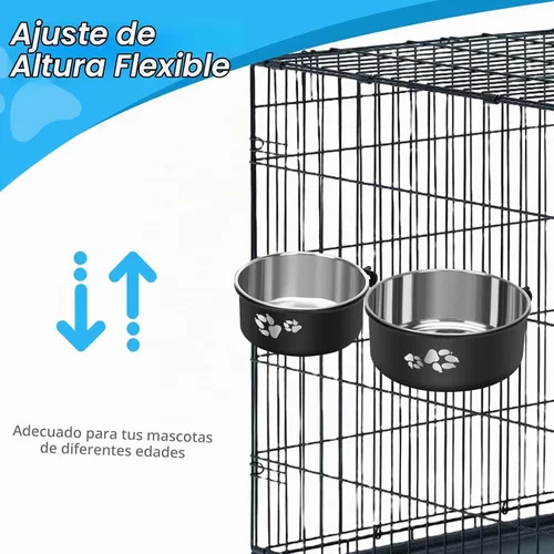 Vista 4 de Cuenco de agua para perrera, caja de acero inoxidable para perros, tazón de agua sin derrames, paquete de 2 cuencos colgantes para jaula de perrera