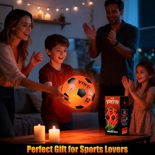 Vista 7 de Balón de fútbol que brilla en la oscuridad para niños de 8 a 12 y 15 años, pelota de fútbol con luz LED con bomba para interiores y exteriores