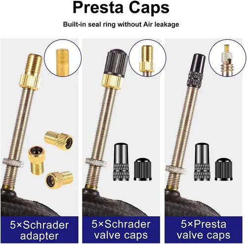 Vista 4 de 15 herramientas adaptadoras de válvula de neumático Presta para bicicleta, convertidor de válvula de neumático de bicicleta, válvula de cobre, tapa
