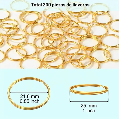 Vista 3 de 200 llaveros divididos a granel para llavero y manualidades (0.989 pulgadas) (dorado)
