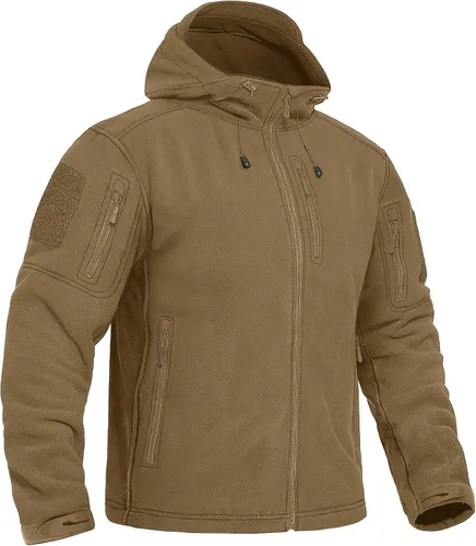 Vista 11 de CRYSULLY Chaqueta con capucha de forro polar táctica militar para hombre, chaqueta de caza, chaqueta de invierno, chaqueta cortavientos, chaqueta