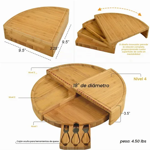 Vista 3 de Picnic at Ascot Juego de tablas patentadas de bambú para queso/charcutería con cuchillos de queso, se almacena como una cuña compacta, se abre a 18