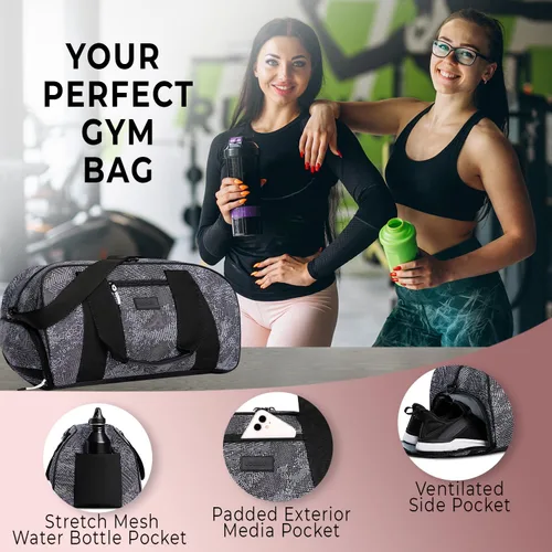 Vista 7 de Vooray Bolsa de lona para gimnasio con quemador de 23 litros, bolsa de viaje para mujeres y hombres, bolsa de gimnasio deportiva con compartimento