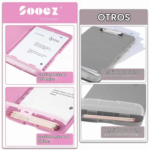 Vista 3 de Sooez - Sujetapapeles de documentos clínicos con almacenamiento, sujetapapeles de plástico resistente, de alta capacidad, con soporte para bolígrafo