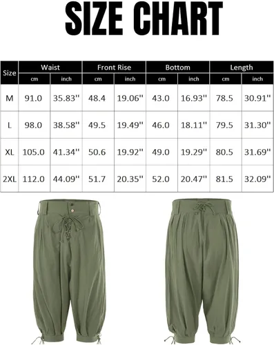 Vista 6 de Gafeng Pantalones piratas medievales para hombre, disfraz de caballero vikingo renacentista, con cordones, pantalones cortos LARP para Halloween