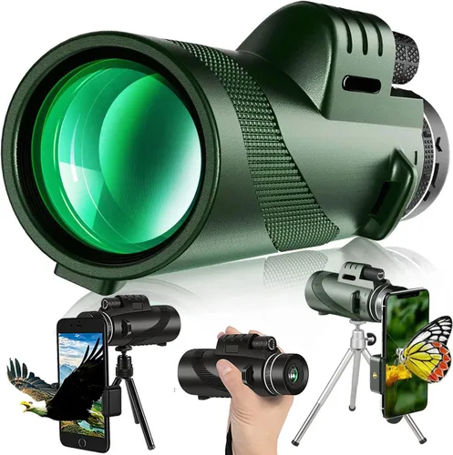 Vista 4 de 12 * 50HD monocular Telescope with Smartphone Adapter, Tripod, high Power monocular, Lightweight monocular Telescope for Bird Watching Trips