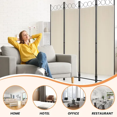 Vista 8 de Divisor de habitación, 4 paneles, pantalla de privacidad plegable portátil de 6 pies, divisor de pared independiente con marco de acero y panel