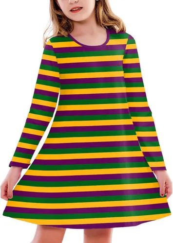 Vista 15 de Deerose Vestido de manga larga para niñas del día de San Patricio Mardi Gras, de 3 a 14 años Navidad café